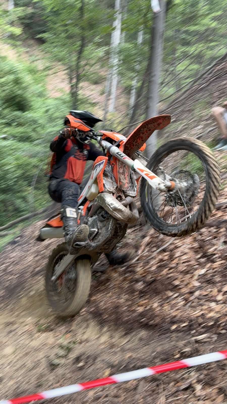 Rider navigating forest trail